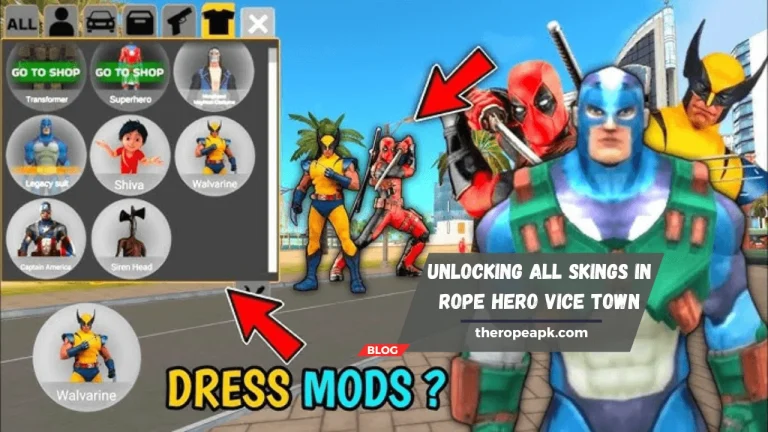 Unlocking All Skings in Rope hero vice town mod apk