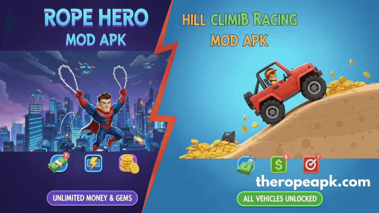 Rope Hero Mod APK vs Hill Climb Racing Mod APK